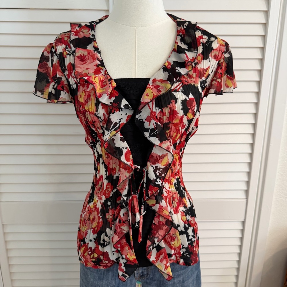 Vintage Laura Scott Petite Floral Pleated Blouse